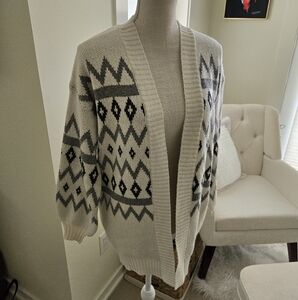 Cozy Cream and Gray Patterned Women's Sweater